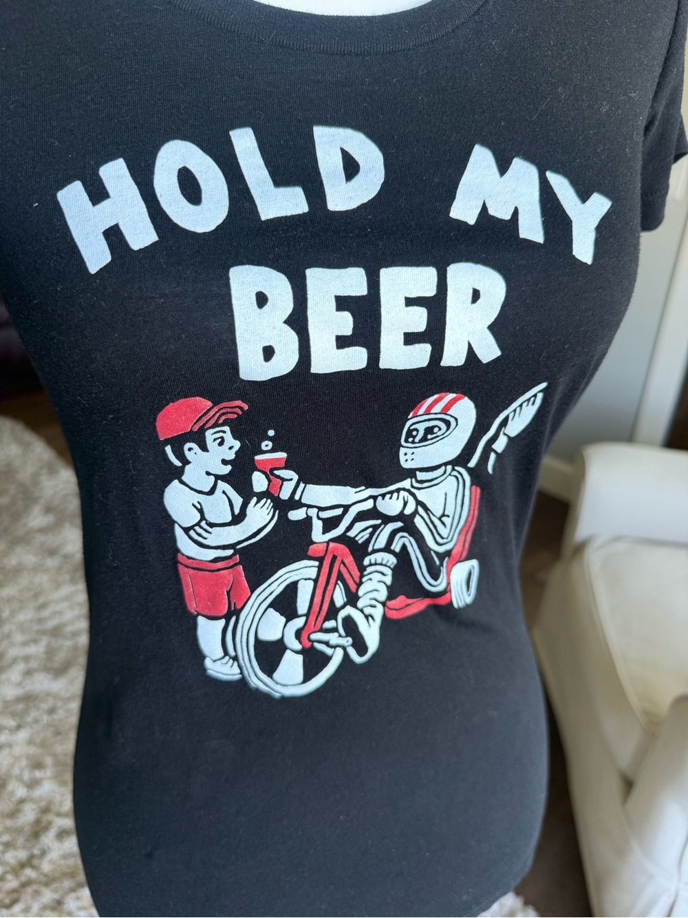 Chive Tees Hold My Beer Graphic Tee - Black with Red & White Print Size Small - Picture 2 of 6